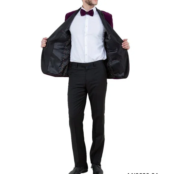 Purple Velvet Satin Shawl Collar Slim Fit Men's Jacket